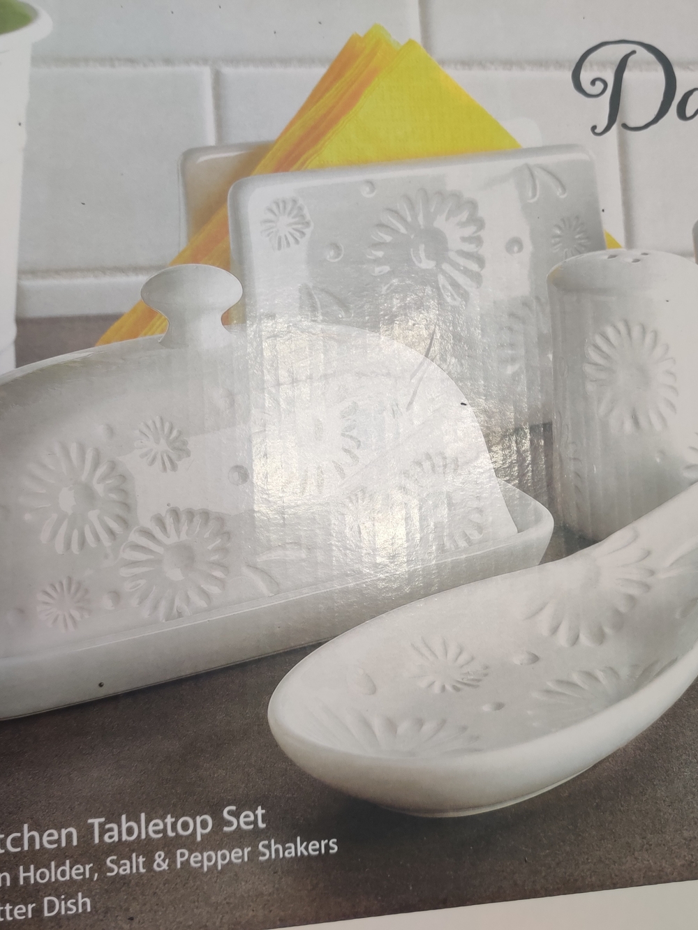 Source Unknown White Floral Embossed Ceramic Dining Serveware Set